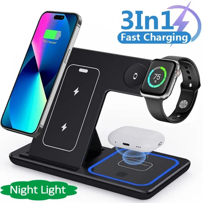 3 In 1 LED Fast Wireless Foldable Charging Station